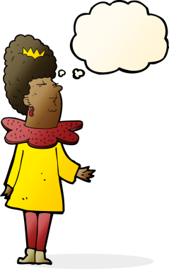 Bir insan tarafından çizilmiş düşünce kabarcığı olan çizgi film kraliçesi.