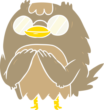 düz renk çizgi film bilge yaşlı baykuş bir insan tarafından çizildi