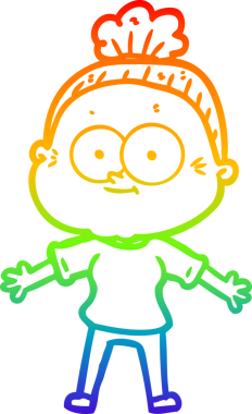 Gökkuşağı gradyan çizgi çizimi Bir insan tarafından çizilmiş mutlu yaşlı kadın