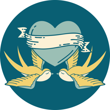 Kırlangıçların ikonik dövme şekli ve bir insan tarafından çizilmiş bir kalp.