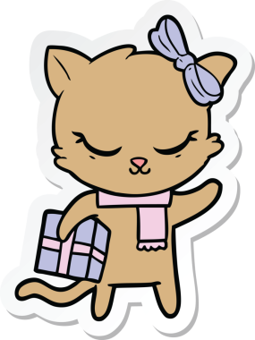 Bir insan tarafından çizilmiş şirin bir çizgi film kedisinin çıkartması.