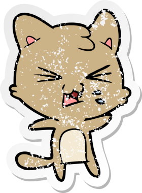 Bir insan tarafından çizilmiş bir karikatür tıslayan kedinin sıkıntılı çıkartması.