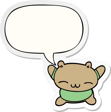 Bir insan tarafından çizilmiş konuşma balonu çıkartmalı zıplayan çizgi film ayısı.