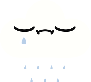 Bir insan tarafından çizilmiş bir yağmur bulutunun düz renkli retro karikatürü