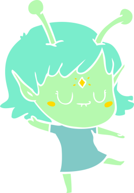 Bir insan tarafından çizilmiş düz renkli uzaylı kız çizgi filmi.