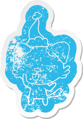 Bir insan tarafından çizilmiş noel baba şapkası takan köpek çıkartması.