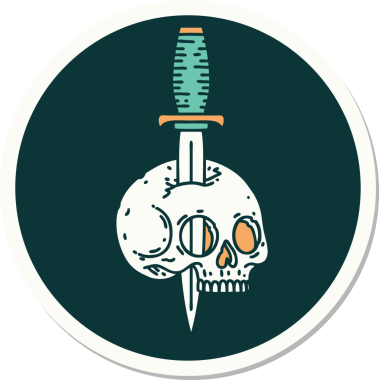 Bir insan tarafından çizilmiş bir kafatasının geleneksel stiliyle dövme çıkartması.