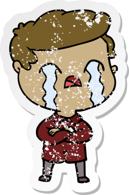 Bir insan tarafından çizilmiş ağlayan bir karikatürcünün sıkıntılı çıkartması.