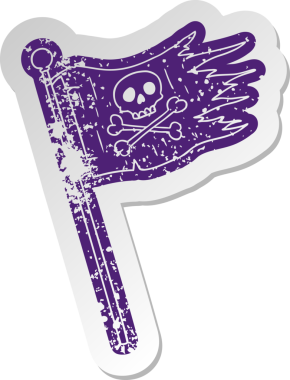 Bir insan tarafından çizilmiş korsan bayrağının sıkıntılı eski karikatür çıkartması