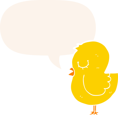 bir insan tarafından çizilmiş, konuşma baloncuklu çizgi film kuşu.