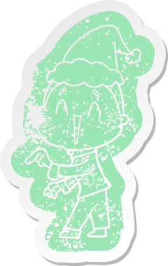 Bir insan tarafından çizilmiş Noel Baba şapkası takan mutlu yaşlı bir kadının garip karikatürü.