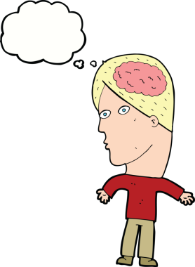 Bir insan tarafından çizilmiş beyin sembolü olan çizgi film adamı.