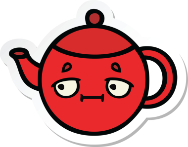 Bir insan tarafından çizilmiş şirin bir çaydanlığın çıkartması.