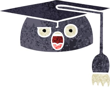 Bir insanın çizdiği mezuniyet şapkasının retro çizim tarzı karikatürü.