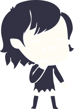 Düz renkli çizgi film. Bir insan tarafından çizilmiş ölümsüz vampir kız.