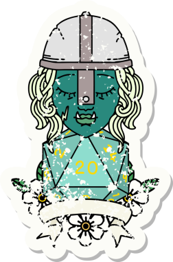 Retro Dövme Tarzı Yarı Ork Dövüşçüsü Bir insan tarafından çizilmiş doğal yirmi zar atışıyla