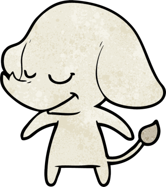 Bir insan tarafından çizilmiş gülümseyen bir fil.