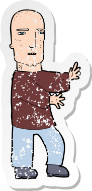 Bir insan tarafından çizilmiş sert bir adamın karikatür yapıştırması.