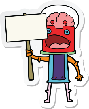 Bir insan tarafından çizilmiş robot karikatür çıkartması.