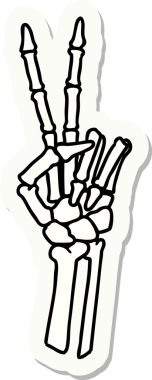 Bir insan tarafından çizilmiş barış işareti veren geleneksel bir iskelet stili dövme çıkartması.