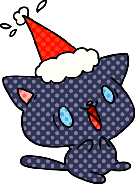 Bir insan tarafından çizilmiş kawaii kedisinin el çizimi karikatürü.