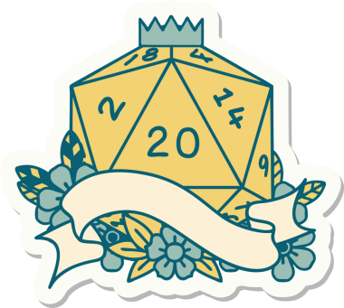 Bir insan tarafından çizilmiş 20 D20 zarının çıkartması.