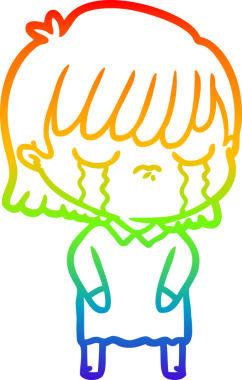 Gökkuşağı gradyan çizimi bir insan tarafından çizilmiş ağlayan bir çizgi kadın çizimi