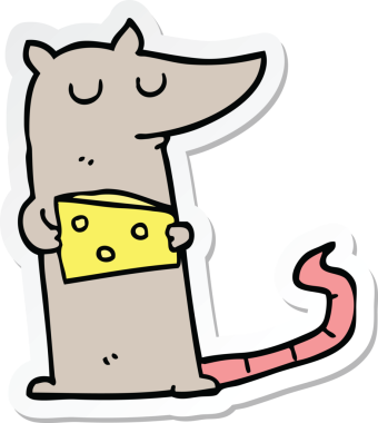 Bir insan tarafından çizilmiş peynirli çizgi film faresinin çıkartması.