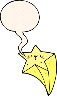 Bir insan tarafından çizilmiş çizgi roman tarzında konuşma balonu olan bir çizgi film yıldızı.