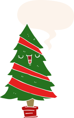 bir insan tarafından çizilmiş retro tarzı konuşma baloncuğu olan çizgi film noel ağacı