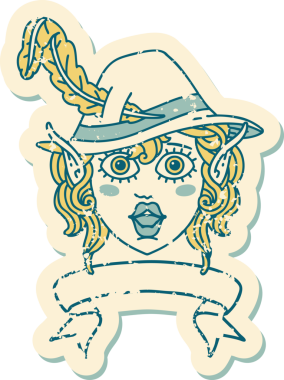 Retro Dövme Biçimi Elf karakter yüzü Bir insan tarafından çizilmiş pankartıyla