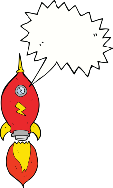 bir insan tarafından çizilmiş konuşma baloncuklu çizgi film uzay gemisi