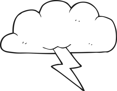 Bir insan tarafından çizilmiş siyah beyaz karikatür gökgürültüsü.