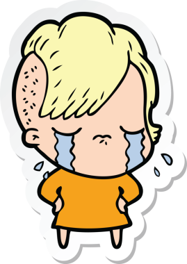 Bir insan tarafından çizilmiş, ağlayan bir kızın çıkartması.