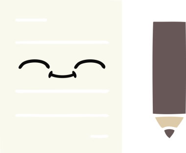 Bir insan tarafından çizilmiş bir test kağıdının düz renk retro karikatürü