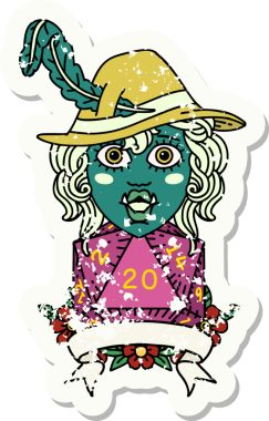 Retro Dövme Biçimi Bir insan tarafından çizilmiş 20 zarlı yarım ork ozanı