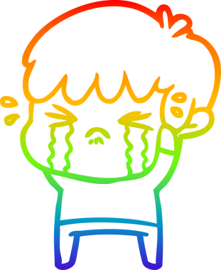 Gökkuşağı gradyan çizimi bir insan tarafından çizilmiş ağlayan bir çizgi çocuk çizimi