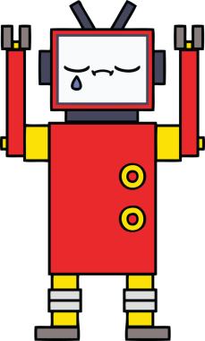 Bir insan tarafından çizilmiş sevimli bir robot karikatürü.