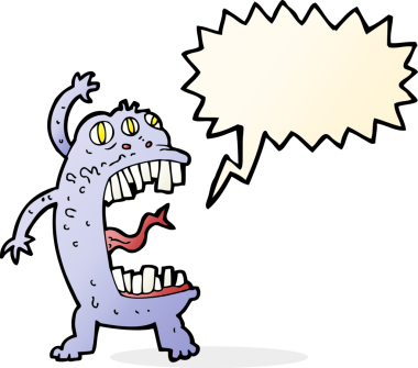 Bir insan tarafından çizilmiş konuşma balonlu çılgın canavar çizgi filmi.