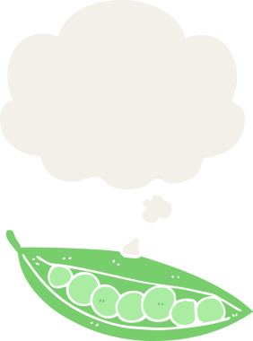 Bezelyeler kabukta, düşünce baloncukları insan tarafından çizilmiş.