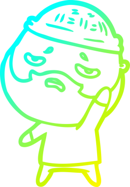 Bir insan tarafından çizilmiş sakallı, endişeli bir çizgi film çizimi.