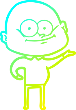 Bir insan tarafından çizilmiş, kel bir adamın soğuk çizgi çizimi.