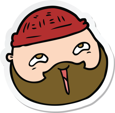 Bir insan tarafından çizilmiş sakallı karikatür erkek yüzü çıkartması.