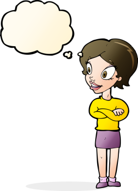 Bir insan tarafından çizilmiş düşünce baloncuğu olan güzel bir kadın.