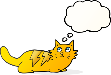 Bir insan tarafından çizilmiş serbest çizim baloncuk çizgi film kedisi.