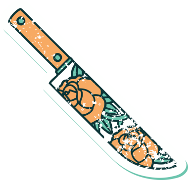 Bir hançerin ve bir insanın çizdiği çiçeklerin sembolik dövmesi.