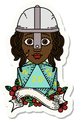 Bir insan tarafından çizilmiş 20 zarlı bir insan dövüşçüsünün çıkartması.