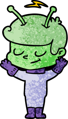 Bir insan tarafından çizilmiş dost canlısı çizgi film uzay adamı.