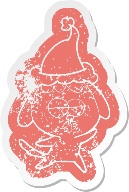 Bir insan tarafından çizilmiş Noel Baba şapkası takan canı sıkkın bir köpeğin garip karikatürü.