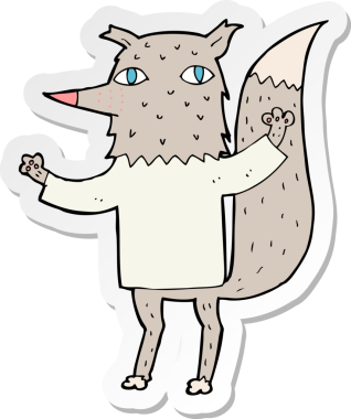 Bir insan tarafından çizilmiş bir kurt çizgi filminin çıkartması.